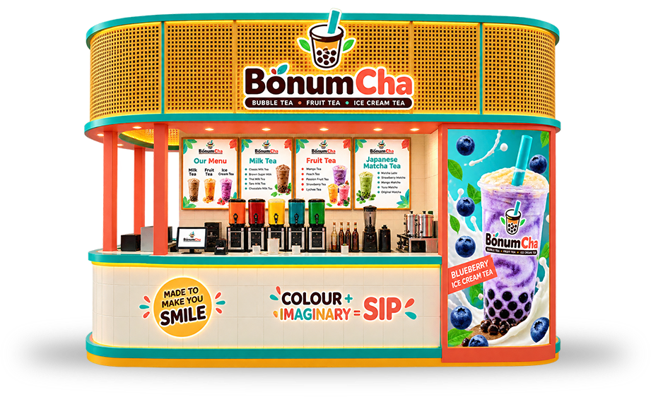 Bonum Cha bubble tea kiosk and cafe storefront